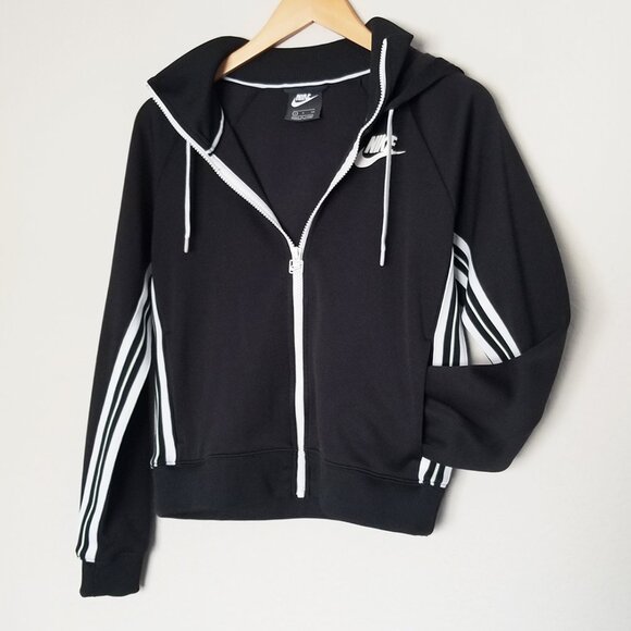 NIKE Sportswear Striped Front Zip Black Tracksuit Hoodie Women's Size S Jacket - Picture 7 of 16